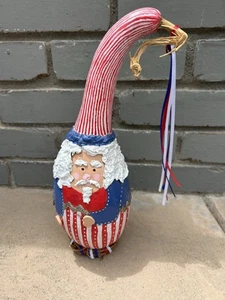 Vintage Americana Kürbis Uncle Sam patriotisch handbemalt signiert 2001 Sterne Streifen - Bild 1 von 10