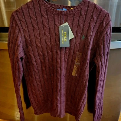 Nuevo con etiquetas Suéter Para Mujer Talla S/P Polo Ralph Lauren Algodón Tejido con Cable Ciruela W3 Foto 1 de 4