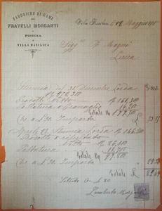 VILLA BASILICA 1895 - INVOICE ON LETTERHEAD F.LLI MORGANTI COPPER FACTORIES - Picture 1 of 1