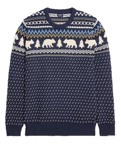 J. Suéter Pullover CREW NUEVO CON ETIQUETAS-AZUL MARINO-CAQUI Algodón FairIsle Oso Tejido Cuello Redondo XL - Imagen 1 de 6