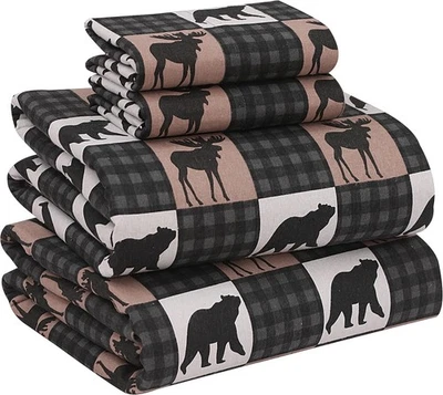 RUVANTI 法兰绒床单大号 - 100% 棉双人拉丝床单,深 — 第 1/4 张图片