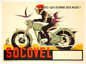 Cartel original de motocicletas Socovel, impreso en Bruselas en 1948 - Imagen 1 de 3