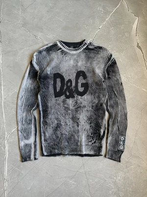 Vintage Dolce Gabbana Big Logo Washed Ribbed Knit Sweater 90s Avant Garde Sz M - Image 1 of 4