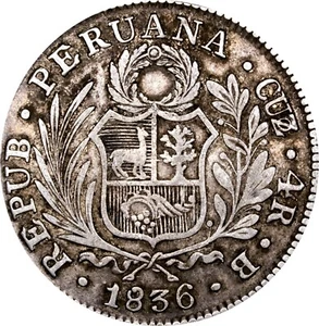 - PERU - CUZCO - 4 REALES 1836 B SILVER KM 151.1 - XF Better cond. than average - Picture 1 of 2