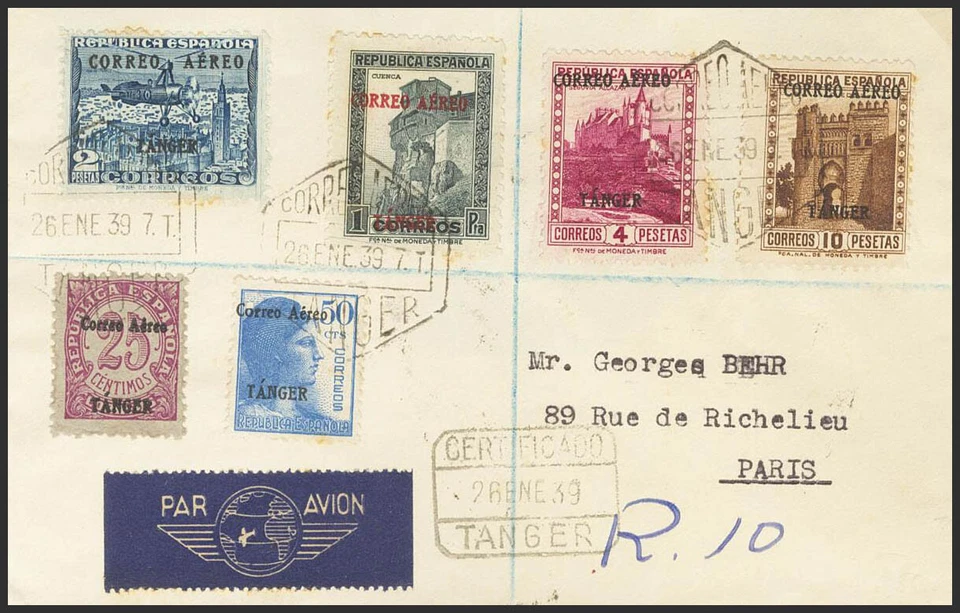 Ex-colonias Españolas. Tánger. SOBRE  108/13. 1939. Serie completa (algún valor - Imagen 1 de 1