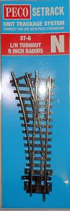 PECO ST-6 LEFT HAND POINT 9" RADIUS SET TRACK N GAUGE NEW - Foto 1 di 1