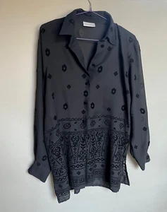 Verse schwarze tranparente Bluse mit Samt Aufdruck Gr. 40/42 ,sehr edel - Bild 1 von 2