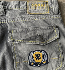 COOGI Mens Gold Embroidered Australian Blue Jeans Shorts Sz 38 Y2K Retro