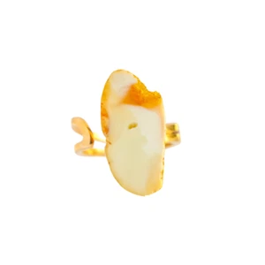 Baltic White and Honey Sugared Amber Gold Adjustable Ring - Picture 1 of 6