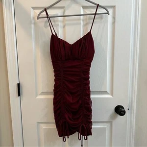 Windsor Burgundy ruched tie mini dress size XS - Picture 1 of 9