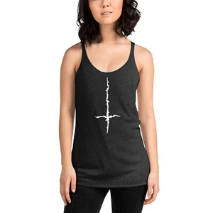 White Melting Inverted Cross Black Metal Women's Racerback Tank Top Shirt - Picture 1 of 13