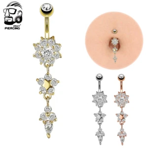 Blume Bauchnabel Piercing Stäbe Barbell Bauchnabel Chirurgenstahl Stab Baumeln Tropfen - Bild 1 von 10
