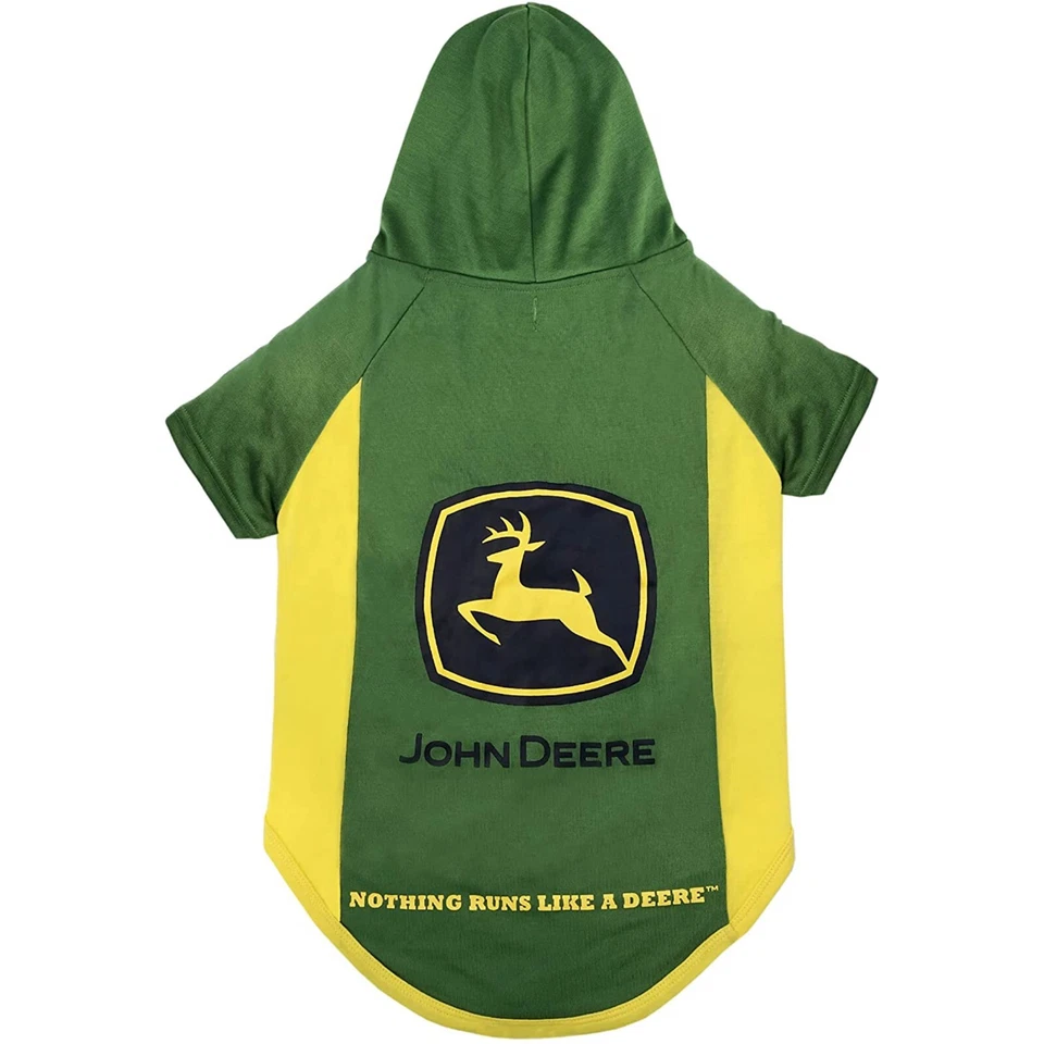 Camiseta con capucha verde Pets First John Deere para perros y gatos disponible en talla 3 Foto 1 de 4