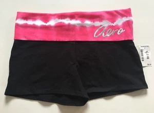 Aeropostale Aero Womens Athletic Yoga Shorts Black w Pink Tie Dye Waist S M L XL - Picture 1 of 3