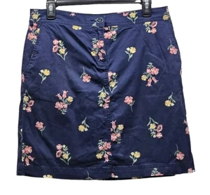 Karen Scott Skirt Skort Size 6 Flat Front Floral Navy Blue Pockets Stretch - Picture 1 of 7