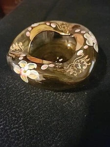 Vintage Hand Painted Glass Ash Tray, Amber  - Picture 1 of 3