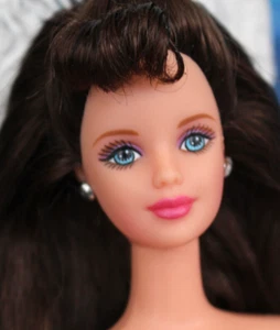 Nude Brunette Barbie blue eyes half up hair w/bangs TNT Mackie face DBox4 OOAK - Picture 1 of 21