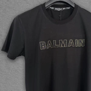 Balmain Black T-shirt with Black&Gold Embroidery on Chest Size M - Picture 1 of 7