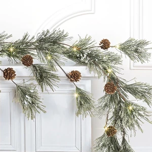 2 Pcs 13FT Christmas Garland, Smokey Christmas Garland with Lights, Prelit Pine - Picture 1 of 8