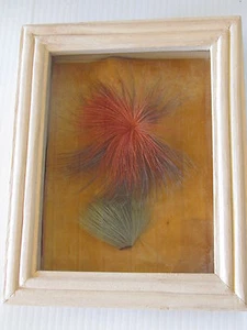 6 1/2" X 8 1/2" FRAMED MOOSE HAIR TUFTING ON BIRCH BARK,  RED BLUE & GREEN - Picture 1 of 3