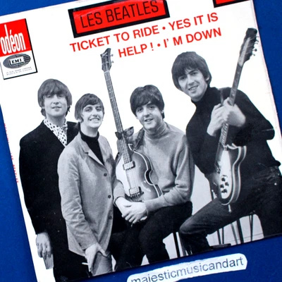 RARE COVER ORIGINAL 1966 BLUE LABEL LES BEATLES HELP EP 7" VINYL 45 - Image 1 of 4