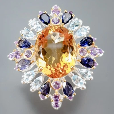 Handmade 24 ct+ Natural Citrine Quartz Ring 925 Sterling Silver Size 8 /R443603 - Image 1 of 4