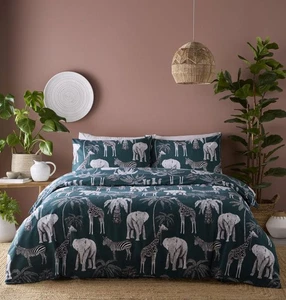 Duvet Cover Set Elephant Giraffe Zebra Print Jungle Palm Leaf Safari Bedding  - Picture 1 of 11