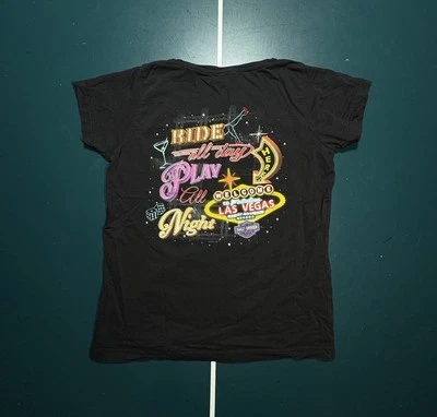 Camiseta Harley Davidson Las Vegas Manga Corta Mujer Grande Negra Motociclista Grunge Foto 1 de 4