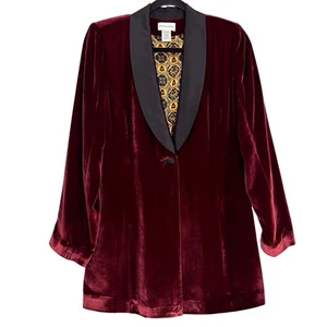 Soft Surroundings Velvet Blazer Jacket Silk Blend Burgundy Red Small Holidays - Picture 1 of 10