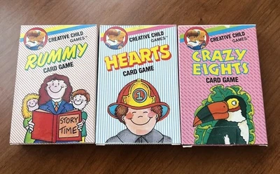 VTG Set of 3 Creative Child Games Playing Cards ~ Crazy Eights ~ Rummy ~ Hearts - Image 1 of 4