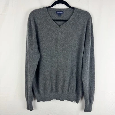 Lands End 100% Cashmere V Neck Sweater Sz Large Gray Cozy Preppy Academia - Flaw - Image 1 of 4
