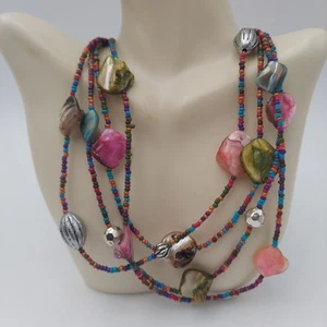 4 Strand Shell & Beads Multicolor Necklace 18" + 2" - Picture 1 of 3