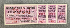 Indianapolis Indy 500 1954 Original Complete Unused Practice Ticket # 0378 - Picture 1 of 4