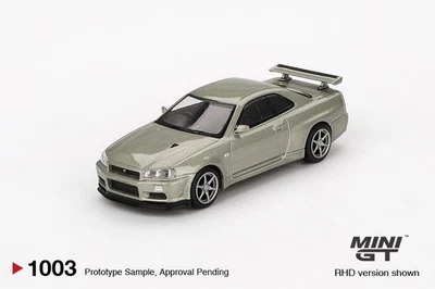 Truescale 1:64 MINI GT 1003 Nissan Skyline GT-R (R34) V-Spec II Millennium Jade - Immagine 1 di 3