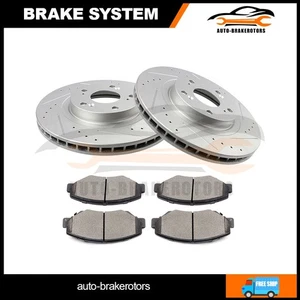 For Acura ILX Honda Civic CR-V Front Drill 2 Brake Rotors w/ 4 Ceramic Pads - Picture 1 of 9