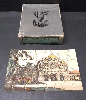 Antique 30-piece WOODEN ZIG-ZAG PUZZLE Memorial Church, California 1920s GAMES - Image 1 of 3