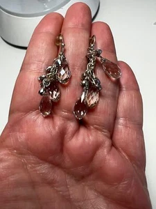 Silver and Clear Cut Crystal Cluster Teardrop Dangle Drop Earrings - Picture 1 of 6