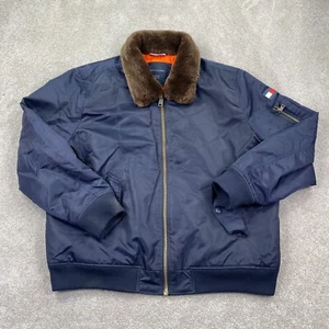 Tommy Hilfiger Faux Fur Full Zip Windbreaker Bomber Jacket Men's Size XXL Navy - Picture 1 of 12