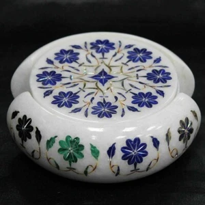 4" Handmade White Marble Coffee Coaster Set With Floral Design Dining Table Dec - Picture 1 of 6