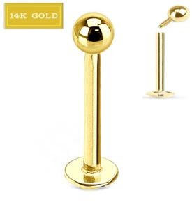 ORO 14K 16G 5/16" ROSCADO INTERNAMENTE 3MM BOLA LABIO LABRET OREJA TRAGUS STUD ANILLO - Imagen 1 de 3