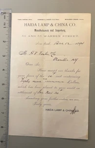 1894 Haida Lamp & China Co. Payment Receipt New York - Picture 1 of 2