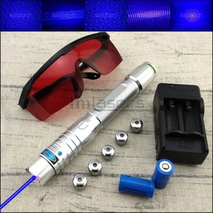 Adjustable Focus Blue Laser Pointer Visible Beam 450nm Light Charer & Batteries - Picture 1 of 9
