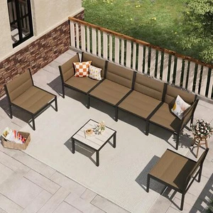 7 Pieces Outdoor Patio Sectional Furniture Conversation Sets with Coffee Table - Picture 1 of 47