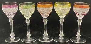 Set of 5 Stemmed 5" Tall Cordial Liqueur Glasses Colored Rim - Picture 1 of 10
