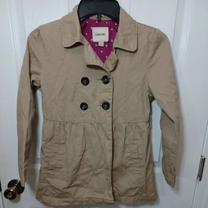 Girls Jacket Size Medium Cherokee Pea Coat Cute Warm Winter Polka Dots Pink Tan - Picture 1 of 8