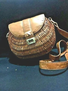 Vintage Hand Woven primitive Leather straw handbag Stylish fashion Semicircular - Picture 1 of 11
