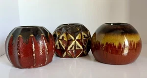 3 Crystalline Drip Glaze Ceramic Ball Votive Candle Holder Boho Retro MCM Decor - Picture 1 of 20