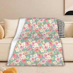 Flower Throw BlanketVintage Pink Rose Floral Flannel Blanket for BedLightweig... - Picture 1 of 7