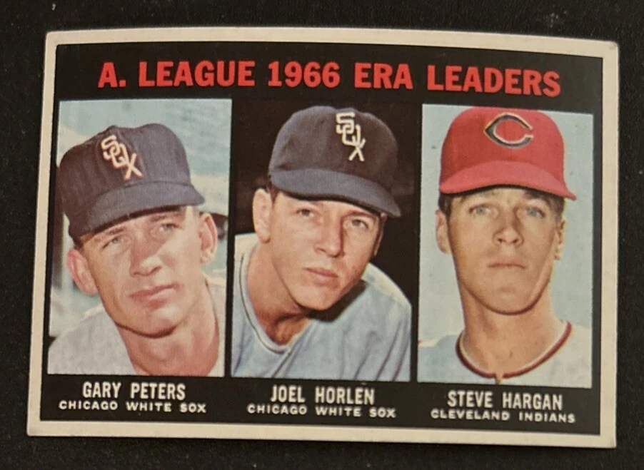 Topps A.L. 1967 Líderes de efectividad 1966 Gary Peters Joel Horlen Steve Hargan #233 FR OC Foto 1 de 2