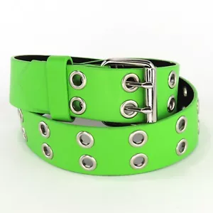 Herren Damen Kunstleder Neon Grün 2 Loch Doppel Öse Gürtel S/M Metal Punk - Bild 1 von 10